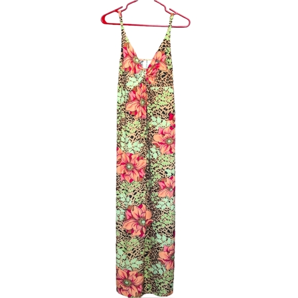 Ambrielle Dresses & Skirts - AMBRIELLE Coral Animal Floral Maxi Summer Dress Women's Medium Straps Back Tie
